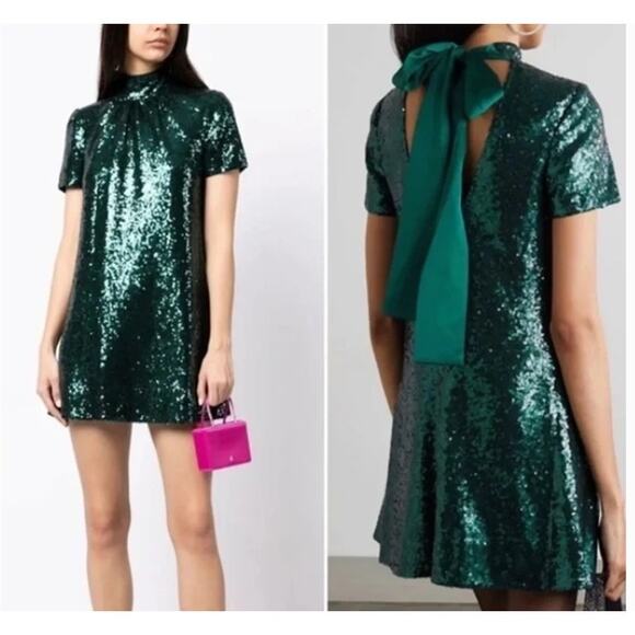 STAUD Ilana green sequin design mini dress in emerald green Size XL - Picture 1 of 11